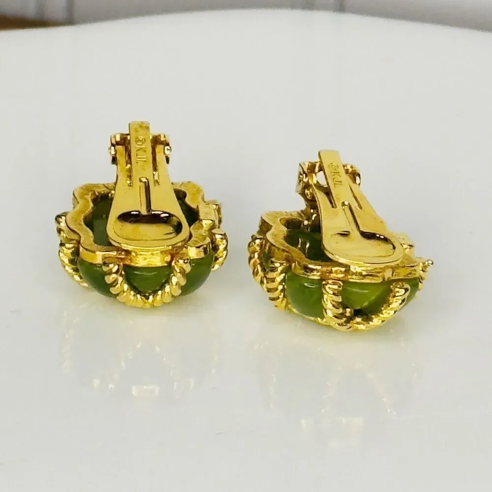 Vintage KJL Kenneth J Lane Earrings Gold Rope Quilted Green Lucite Clip On 1133 - Picture 7 of 15